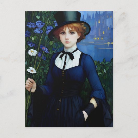 ヴィンテージスタイルかわいらしダークアカデミーガールポートレート ポストカード (正面)