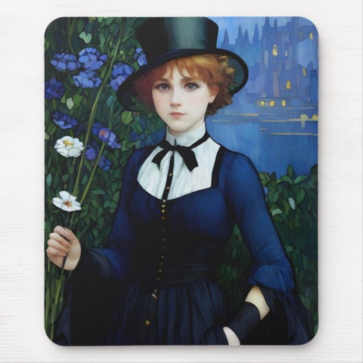 ヴィンテージスタイルかわいらしダークアカデミーガールポートレート マウスパッド (正面)