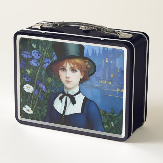 ヴィンテージスタイルかわいらしダークアカデミーガールポートレート メタルランチボックス (裏面)