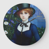 ヴィンテージスタイルかわいらしダークアカデミーガールポートレート ラージ壁時計 (正面)