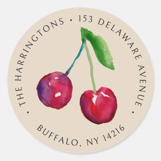 ヴィンテージスタイルさくらんぼ手描き差出人住所 ラウンドシール (正面)