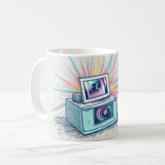 ヴィンテージスタイルのインスタントカメラのイラスト コーヒーマグカップ (正面左)