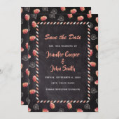 ヴィンテージスタイルのエアメールバイク ローズ 黒板 トラベル セーブザデート (正面/裏面)