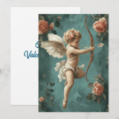 ヴィンテージスタイルのキューピッドとバラ シーズンカード (正面/裏面)
