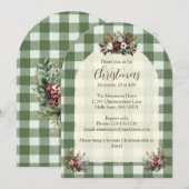 ヴィンテージスタイルのギンガムフラワー クリスマスアーチ 招待状 (正面/裏面)