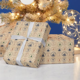 ヴィンテージスタイルのクリスマススタンプ ラッピングペーパー