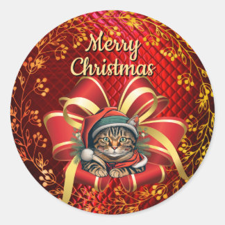 ヴィンテージスタイルのクリスマス猫 ラウンドシール