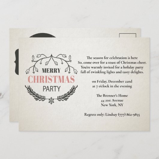 ヴィンテージスタイルのクリスマス ポストカード デザイン パーティー (正面/裏面)
