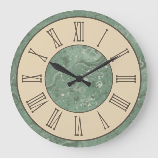 ヴィンテージスタイルのグリーンマーブル壁掛け時計 ラージ壁時計 (正面)