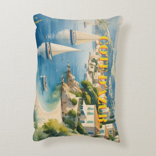 ヴィンテージスタイルのコート・ダジュール フランス旅行 アクセントクッション (裏面(縦))