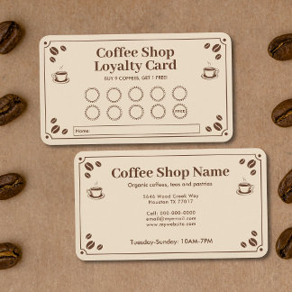 ヴィンテージスタイルのコーヒーショップロイヤルティカード 名刺