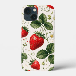 ヴィンテージスタイルのシームレスないちごの植物柄 iPhone 13 MINIケース