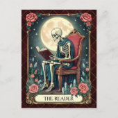 ヴィンテージスタイルのタロットカードの骸骨 読者 シーズンポストカード (正面)
