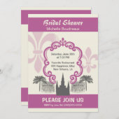 ヴィンテージスタイルのニューオーリンズ ブライダルシャワー ピンク 招待状 (正面/裏面)
