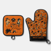 ヴィンテージスタイルのハロウィングラフィック オーダーメイド 鍋つかみ&鍋敷きセット (正面)
