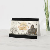 ヴィンテージスタイルのハロウィン グリーティングカード おばけ屋敷 (正面)