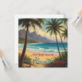 ヴィンテージスタイルのハワイ旅行 ホノルル ミッドパシフィック カード (正面/裏面インサイチュ)