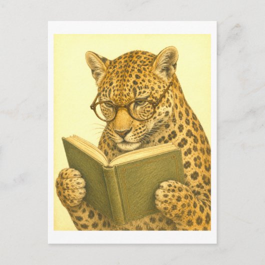 ヴィンテージスタイルのヒョウ柄の読書 ポストカード (正面)