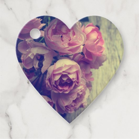 ヴィンテージスタイルのピンクのバラ フェイバータグ (正面)