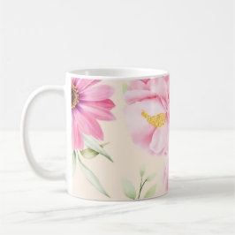 ヴィンテージスタイルのプリントにピンクの花とバラ コーヒーマグカップ