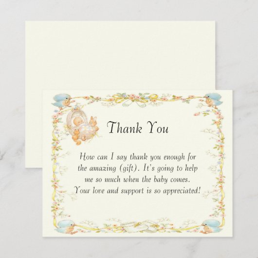 ヴィンテージスタイルのベイビーシャワーの感謝カード 招待状 (正面/裏面)