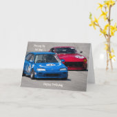 ヴィンテージスタイルのレースカーの誕生日カード カード (黄色い花)