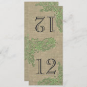 ヴィンテージスタイルのレースデザイン グリーンテーブルナンバー 招待状 (正面/裏面)