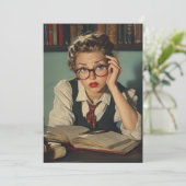 ヴィンテージスタイルの勉強する女性 招待状 (スタンド正面)