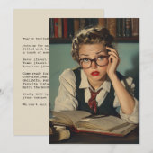 ヴィンテージスタイルの勉強する女性 招待状 (正面/裏面)