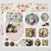 ヴィンテージスタイルの可愛い猫のフザケカット+封筒 (正面/裏面)