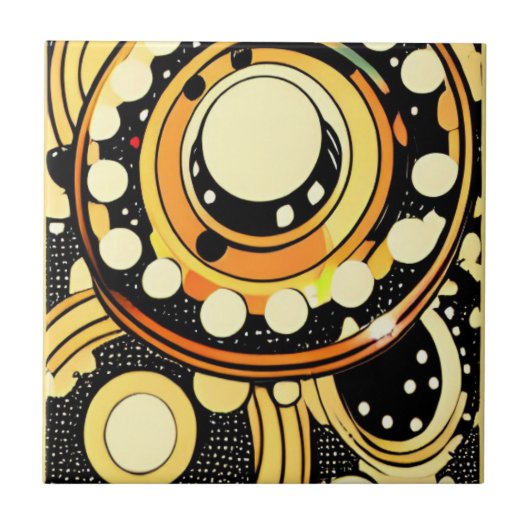 ヴィンテージスタイルの回転トップ宇宙船の円ドット タイル (正面)