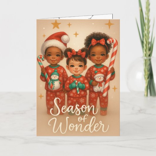 ヴィンテージスタイルの子供たちのクリスマスカード シーズンカード (正面)