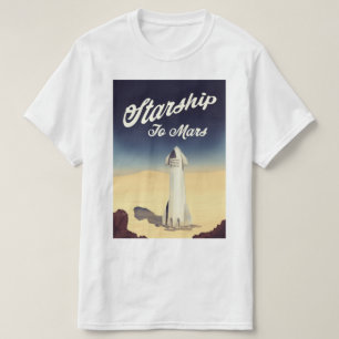 ヴィンテージスタイルの宇宙旅行、火星へのスターシップ Tシャツ