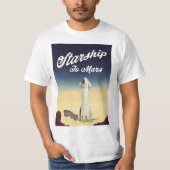 ヴィンテージスタイルの宇宙旅行、火星へのスターシップ Tシャツ (正面)