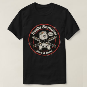 ヴィンテージスタイルの寿司ロールとコントローラーと刀 Tシャツ