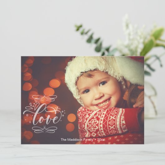 ヴィンテージスタイルの愛のホリデー フォト ファミリー グリーティング シーズンカード (スタンド正面)