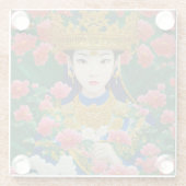 ヴィンテージスタイルの抽象的なアジアの少女と花 ガラスコースター (裏面)