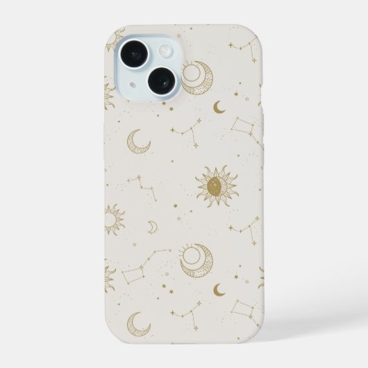 ヴィンテージスタイルの星座パターン iPhone 15ケース (裏面)