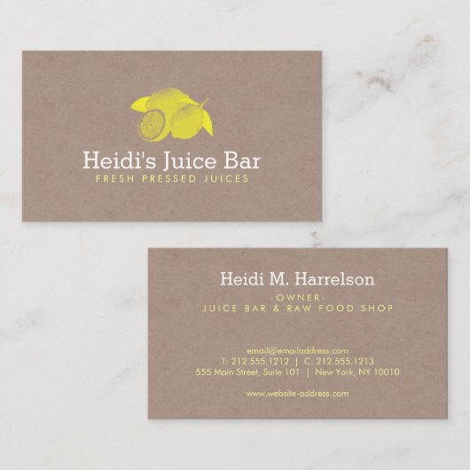 ヴィンテージスタイルの段ボール上のレモンイラストレーション 名刺 (正面/裏面)