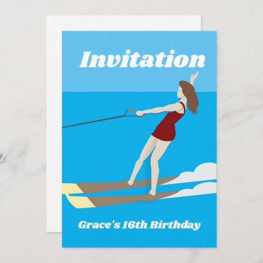ヴィンテージスタイルの水上スキー 招待状 (正面/裏面)