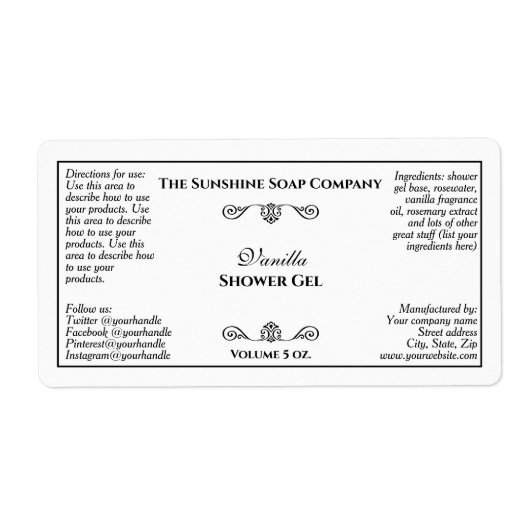 ヴィンテージスタイルの白黒テキスト化粧品ラベル ラベル (正面)