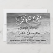 ヴィンテージスタイルの白黒ビーチ結婚式 招待状 (正面)