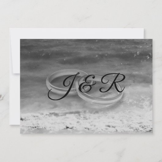 ヴィンテージスタイルの白黒ビーチ結婚式 招待状 (裏面)