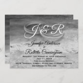 ヴィンテージスタイルの白黒ビーチ結婚式 招待状 (正面/裏面)