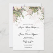 ヴィンテージスタイルの紫と緑とアイボリーの花のウェディング 招待状 (正面)