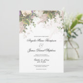 ヴィンテージスタイルの紫と緑とアイボリーの花のウェディング 招待状 (スタンド正面)