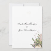 ヴィンテージスタイルの紫と緑とアイボリーの花のウェディング 招待状 (裏面)