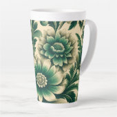 ヴィンテージスタイルの緑の花柄ラテマグ 12 & 17 oz カフェラテマグ (右アングル)