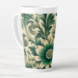 ヴィンテージスタイルの緑の花柄ラテマグ 12 & 17 oz カフェラテマグ