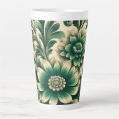 ヴィンテージスタイルの緑の花柄ラテマグ 12 & 17 oz カフェラテマグ (正面)